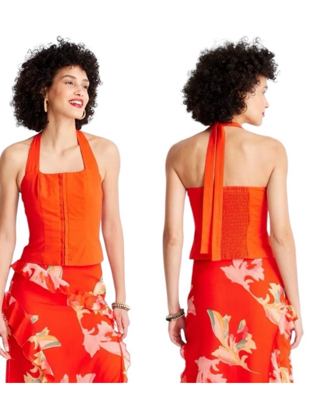 The future collective red orange corset style halter top